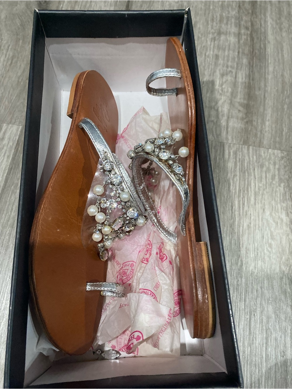 Nordstrom Silver Pearl & Crystal Embellished Toe-Ring Sandals - Picture 5 of 7
